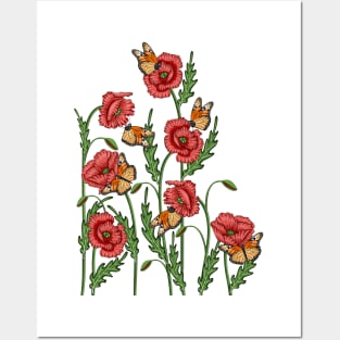 Poppies And Butterflies Posters and Art
